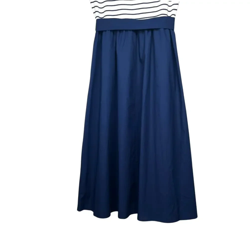 J.CREW Women's Size M Nautical Tie-Waist Knit Blue White Mixed Pattern Dress